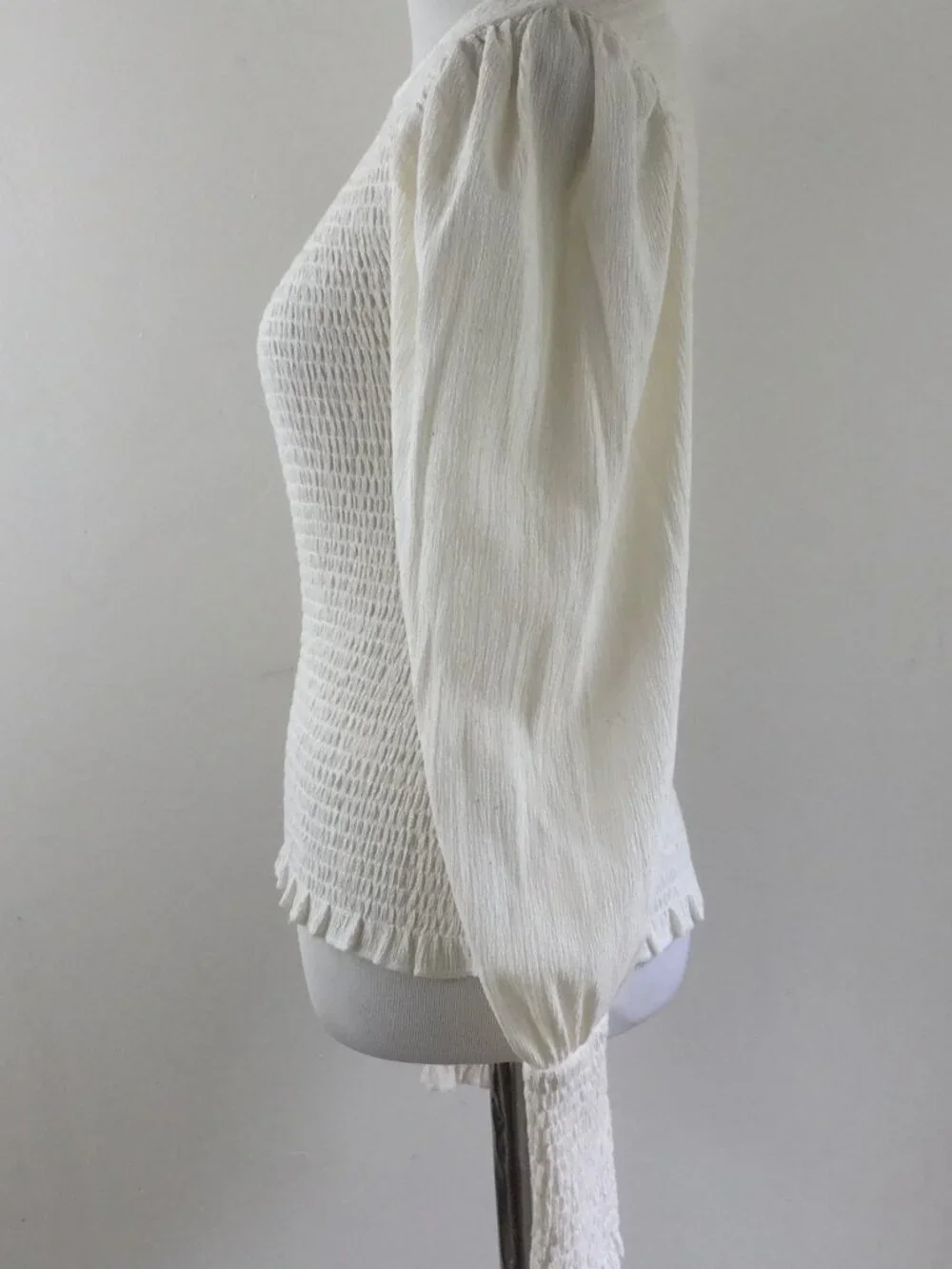 by Anthropologie Ivory Smocked Puff Sleeve Top xs